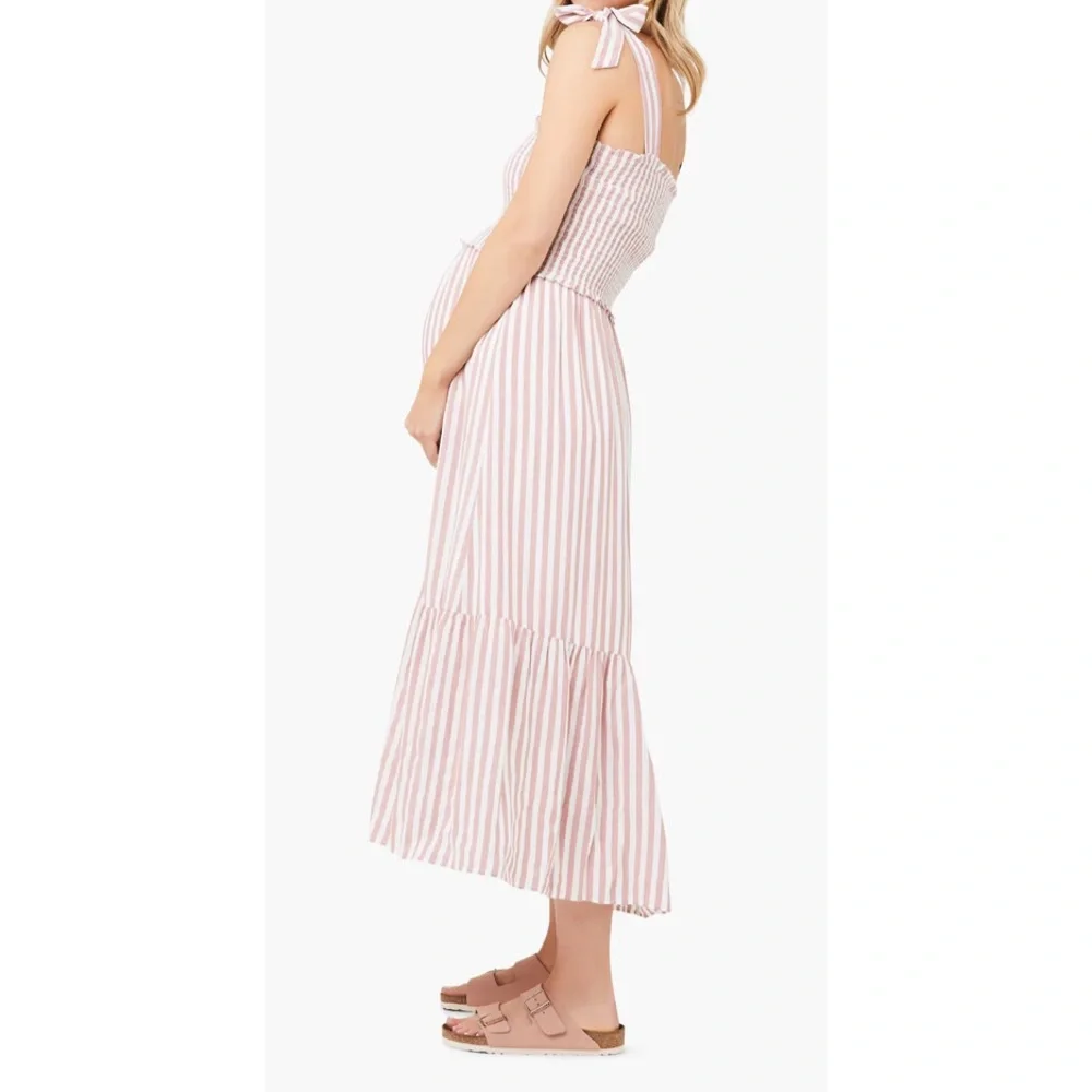 NWT Ripe Maternity via Madewell Ollie Smocked Dress — Terracotta Stripe - Picture 3 of 4